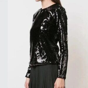 RACIL Black Sequin Long Sleeve Jewel Neck Top Holiday NYE Cocktail Party Sz M